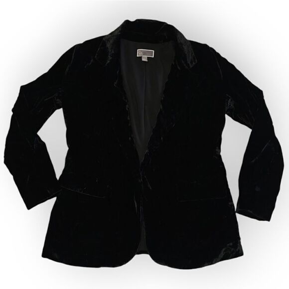 NWOT Chelsea 28 Black velvet velour open suit jacket Blazer size M - Picture 2 of 7